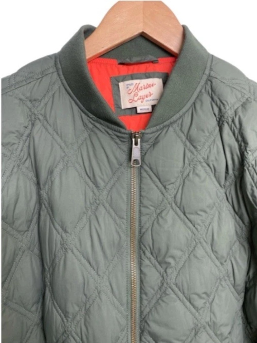 MARINE LAYER Marina Quilted  Down Oversized Bomber Olive Zip Jacket Pockets Sz M - Picture 8 of 15